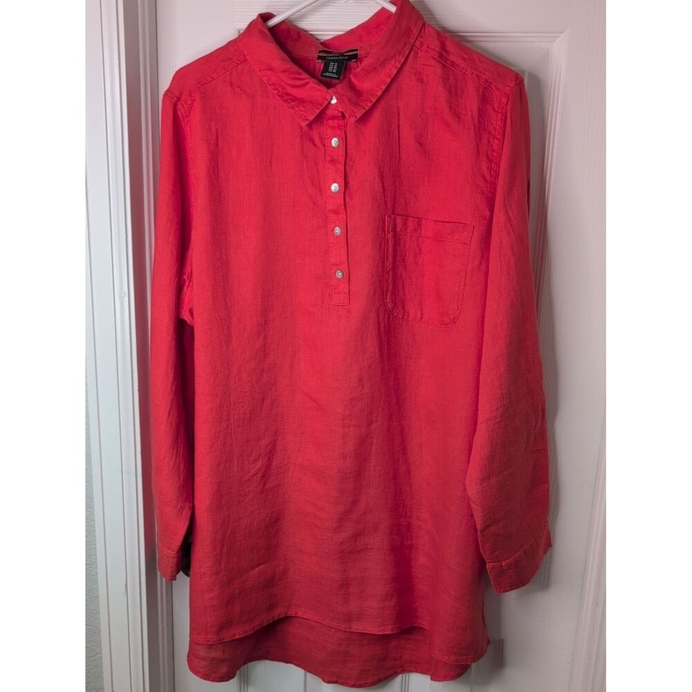 Jones New York 100% Linen Henley Button Long Sleeve Top Size 1X